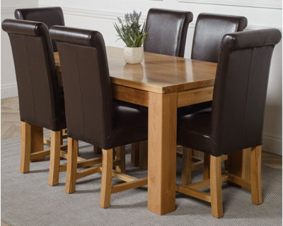That's Furniture Dakota 152 X 87 Cm Chunky Medium Oak Dining Table And 6 Chairs Dining Set With Washington Brown Leather Chairs - image 1