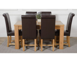 That's Furniture Dakota 152 X 87 Cm Chunky Medium Oak Dining Table And 6 Chairs Dining Set With Washington Brown Leather Chairs - thumbnail 2