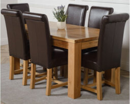 That's Furniture Dakota 152 X 87 Cm Chunky Medium Oak Dining Table And 6 Chairs Dining Set With Washington Brown Leather Chairs - thumbnail 1