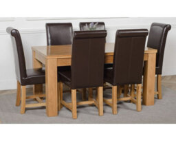 That's Furniture Dakota 152 X 87 Cm Chunky Medium Oak Dining Table And 6 Chairs Dining Set With Washington Brown Leather Chairs - thumbnail 3