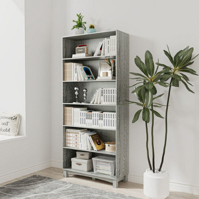 Urbn-Living Urbnliving 180Cm Height Ash Grey 6 Tier Wide Wooden Bookcase Shelf Storage Display Shelving Unit - image 1