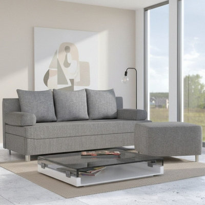 Sofa Bed With Pouffe Dover Set Storage Container Light Grey - image 1