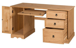 Mercers Furniture Corona Straight Computer Desk 3 Drawer 1 Door Office Bedroom Solid Wood Pine With Mexican Styling Wooden - thumbnail 5