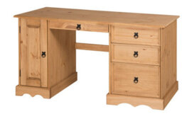 Mercers Furniture Corona Straight Computer Desk 3 Drawer 1 Door Office Bedroom Solid Wood Pine With Mexican Styling Wooden - thumbnail 4