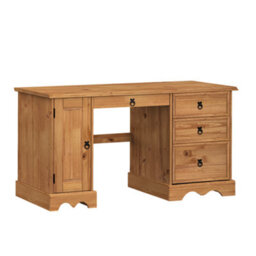 Mercers Furniture Corona Straight Computer Desk 3 Drawer 1 Door Office Bedroom Solid Wood Pine With Mexican Styling Wooden - thumbnail 3