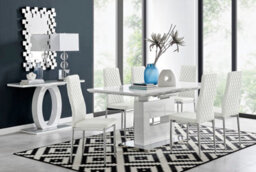 Furniturebox Arezzo White High Gloss Extending Dining Table & 6 White Milan Faux Leather Dining Chairs - thumbnail 1
