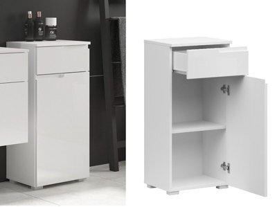 Impact Furniture White Bathroom Cabinet Freestanding Storage Unit With Drawer White Gloss Slim Narrow 400mm Floor Unit Spice - image 1