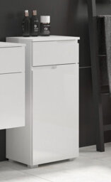 Impact Furniture White Bathroom Cabinet Freestanding Storage Unit With Drawer White Gloss Slim Narrow 400mm Floor Unit Spice - thumbnail 2