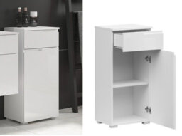 Impact Furniture White Bathroom Cabinet Freestanding Storage Unit With Drawer White Gloss Slim Narrow 400mm Floor Unit Spice - thumbnail 1