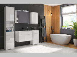 Impact Furniture White Bathroom Cabinet Freestanding Storage Unit With Drawer White Gloss Slim Narrow 400mm Floor Unit Spice - thumbnail 9