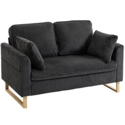 Homcom 2 Seater Sofa, Corduroy Sofa W/ Spring Cushions 2 Pillows, Dark Grey - thumbnail 2