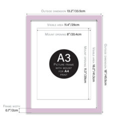 A3 Lilac Picture Frame With Mount For A4 (21 X 29.7Cm -8.3 X 11.7In) Poster, Photo, Artwork, Or Print. - thumbnail 2