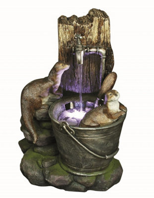 Outdoor Living UK Solar 2 Otters At Tap Animal Fountain Water Feature Without Cover