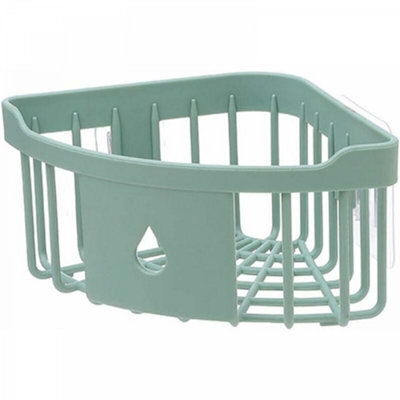 1 Pack Kitchen Bathroom Plastic Triangle Storage Organizer Corner Shower Shelf Wall Mounted Basket Caddy With Suction Cup Green - image 1