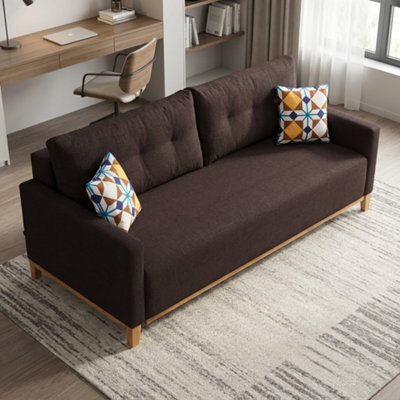 Ariel Fabric Sofa Bed With Foam Wave Springs Wooden Frame Loose Back Cushions Storage 213 X 101 X 91 Cm Brown - image 1