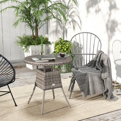 Outsunny Outdoor Pe Rattan Dining Table W/ Wood-Plastic Composite Top, Grey - image 1