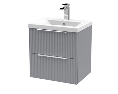 Balterley Fluted Wall Hung 2 Drawer Vanity Basin Unit With Ceramic Basin 500mm - Satin Grey - image 1