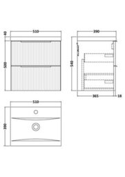 Balterley Fluted Wall Hung 2 Drawer Vanity Basin Unit With Ceramic Basin 500mm - Satin Grey - thumbnail 8