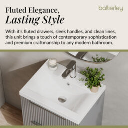 Balterley Fluted Wall Hung 2 Drawer Vanity Basin Unit With Ceramic Basin 500mm - Satin Grey - thumbnail 4