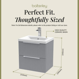 Balterley Fluted Wall Hung 2 Drawer Vanity Basin Unit With Ceramic Basin 500mm - Satin Grey - thumbnail 5