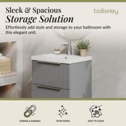 Balterley Fluted Wall Hung 2 Drawer Vanity Basin Unit With Ceramic Basin 500mm - Satin Grey - thumbnail 2