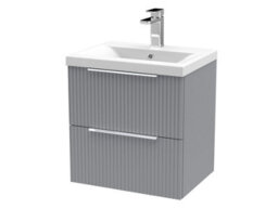 Balterley Fluted Wall Hung 2 Drawer Vanity Basin Unit With Ceramic Basin 500mm - Satin Grey - thumbnail 1