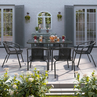 Breeins Black 7Pcs Garden Furniture Set Dining Set Tempered Glass 120Cm Table And Chair - image 1