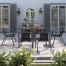 Breeins Black 7Pcs Garden Furniture Set Dining Set Tempered Glass 120Cm Table And Chair - thumbnail 1