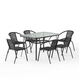 Breeins Black 7Pcs Garden Furniture Set Dining Set Tempered Glass 120Cm Table And Chair - thumbnail 7