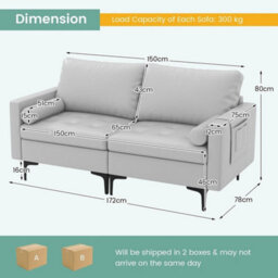 Modern Leathaire Loveseat 2-Seater Sofa Couch Thick Cushion &2 Bolsters - thumbnail 2