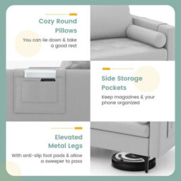 Modern Leathaire Loveseat 2-Seater Sofa Couch Thick Cushion &2 Bolsters - thumbnail 6