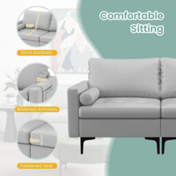 Modern Leathaire Loveseat 2-Seater Sofa Couch Thick Cushion &2 Bolsters - thumbnail 5