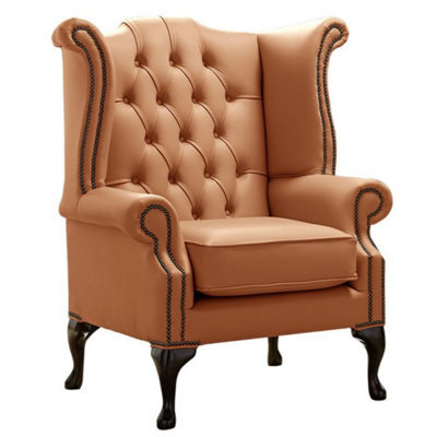 Chesterfield High Back Wing Chair Shelly Saddle Leather Bespoke In Queen Anne Style - image 1