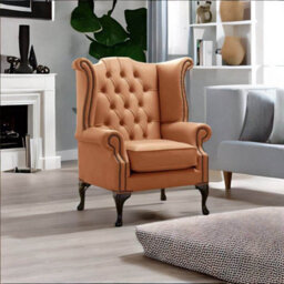 Chesterfield High Back Wing Chair Shelly Saddle Leather Bespoke In Queen Anne Style - thumbnail 2