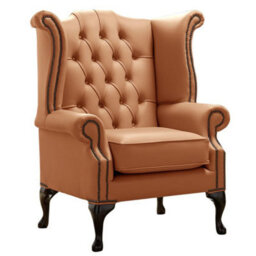 Chesterfield High Back Wing Chair Shelly Saddle Leather Bespoke In Queen Anne Style - thumbnail 1
