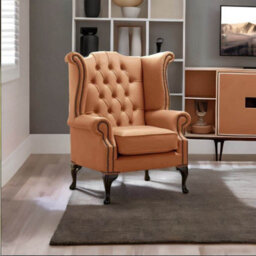 Chesterfield High Back Wing Chair Shelly Saddle Leather Bespoke In Queen Anne Style - thumbnail 3