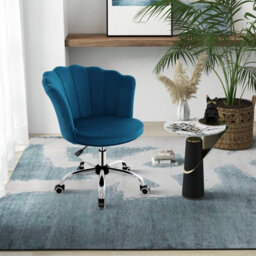Costway Seashell Back Chair Upholstered Velvet W/ Height Adjustment & Wheels Living Room Home Office - thumbnail 6