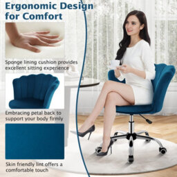 Costway Seashell Back Chair Upholstered Velvet W/ Height Adjustment & Wheels Living Room Home Office - thumbnail 5