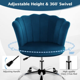 Costway Seashell Back Chair Upholstered Velvet W/ Height Adjustment & Wheels Living Room Home Office - thumbnail 4