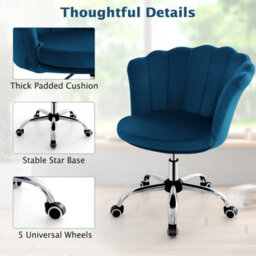 Costway Seashell Back Chair Upholstered Velvet W/ Height Adjustment & Wheels Living Room Home Office - thumbnail 8
