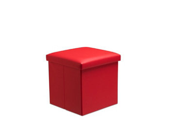 Faux Leather Storage Ottoman Storage Box With Lid Foldable - 38X38X38Cm Square Red