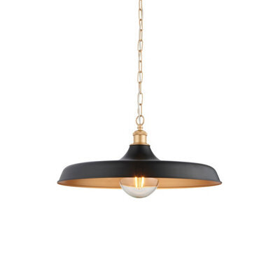 Luminosa Lighting Luminosa Afragola Dome Pendant Ceiling Light Matt Black, Satin Gold Paint - image 1