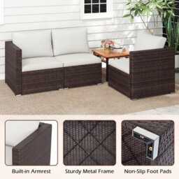Gainoom 3-Piece Outdoor Wicker Sectional Sofa Set Pe Rattan Modular Couch With Thick Cushions - thumbnail 7