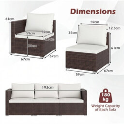 Gainoom 3-Piece Outdoor Wicker Sectional Sofa Set Pe Rattan Modular Couch With Thick Cushions - thumbnail 2