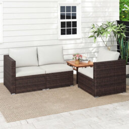 Gainoom 3-Piece Outdoor Wicker Sectional Sofa Set Pe Rattan Modular Couch With Thick Cushions - thumbnail 3