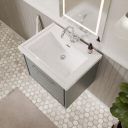 Balterley Longnor Modern Bathroom Wall Hung Single Drawer Vanity Unit With Fireclay Basin, Coastal Grey, 600mm - thumbnail 3