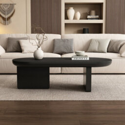 Abrihome Modern Coffee Table, Oval Center Table, Spray-Painted End Table, Simple Sofa Table, Side Table, Mdf, 119.7X49.8X35.5 Cm, Black - thumbnail 1