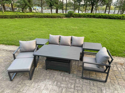 Fimous 7-Piece Aluminium Garden Furniture Sets With Adjustable Rising Lifting Dining Table 2 Chairs Big Footstool 2 Side Tables - image 1