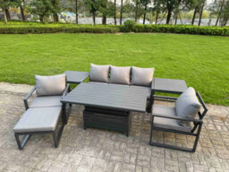 Fimous 7-Piece Aluminium Garden Furniture Sets With Adjustable Rising Lifting Dining Table 2 Chairs Big Footstool 2 Side Tables - thumbnail 1