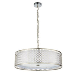 Anson Lighting Cuba 3Lt Pendant Light Finished In Satin Nickel Plate, White Fabric And Frosted Glass - thumbnail 4